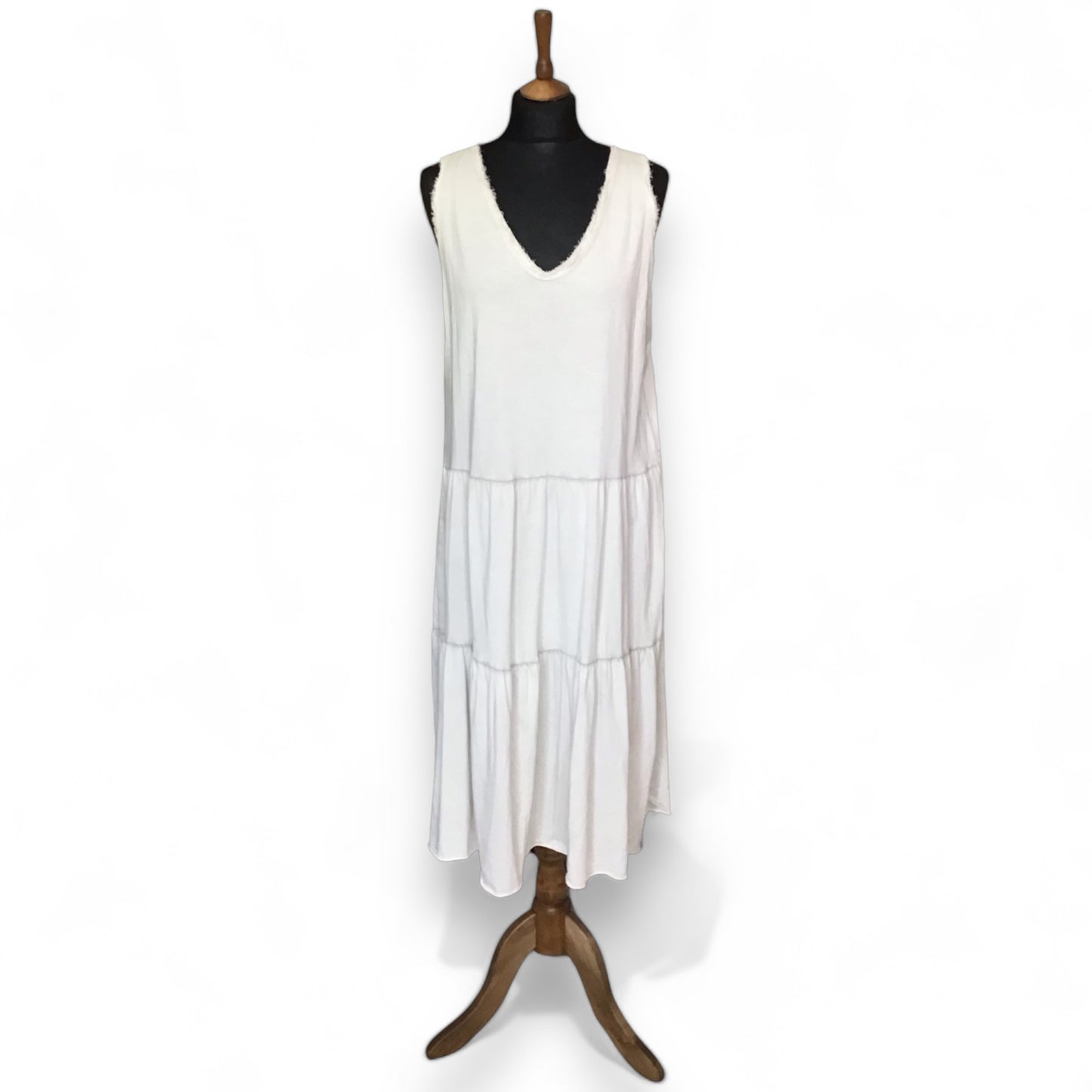 HEATHER. Cool V Neck Frayed Edge Summer Dress.