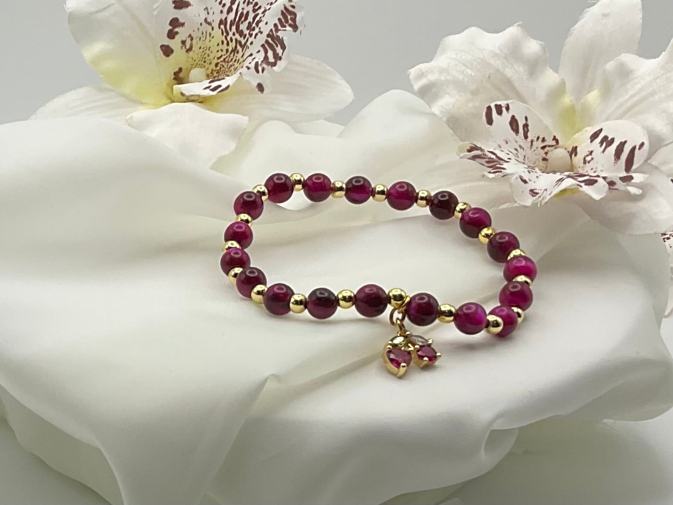 Crimson Tiger Eye Charm Bracelet