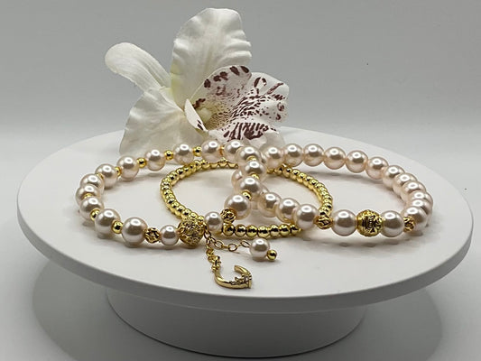Stackable Bracelet Pearls & Charm Set.