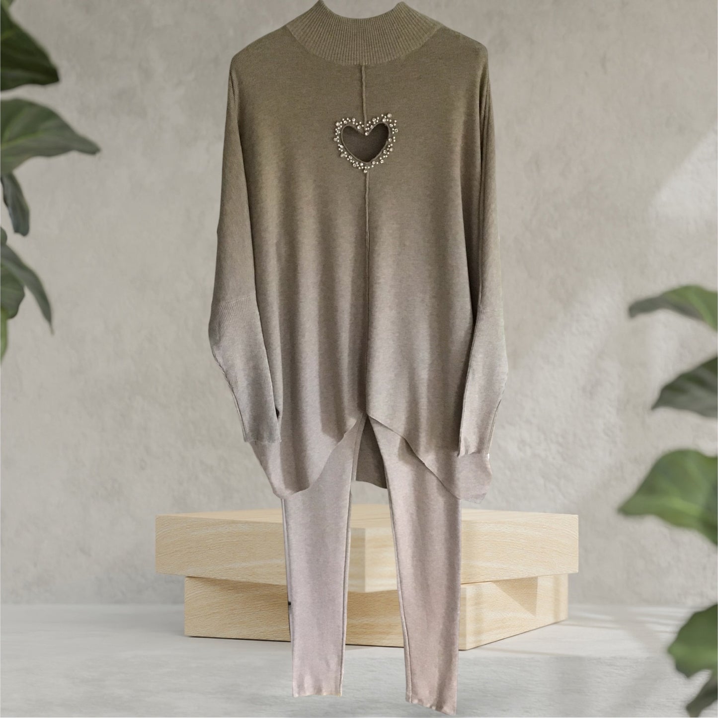 HARRIETTE. Pearl & Gemstone cut out Heart Loungewear Co-Ord