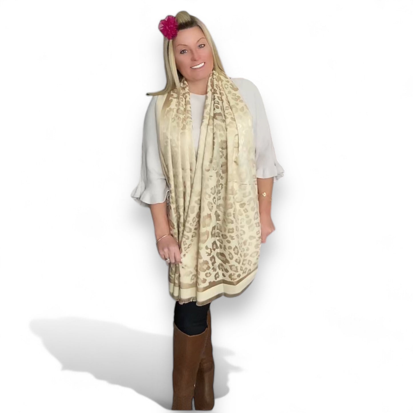 Kirsty. Luxurious Gold Animal Print Scarf.