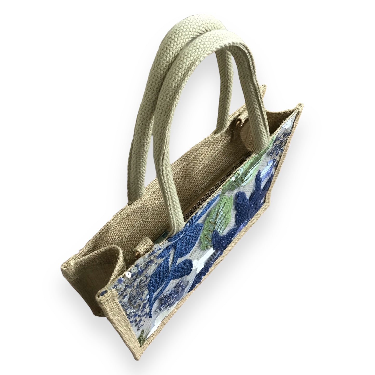 NAOMI. Stunning Lightweight Linen Handbag with sequin Floral Design