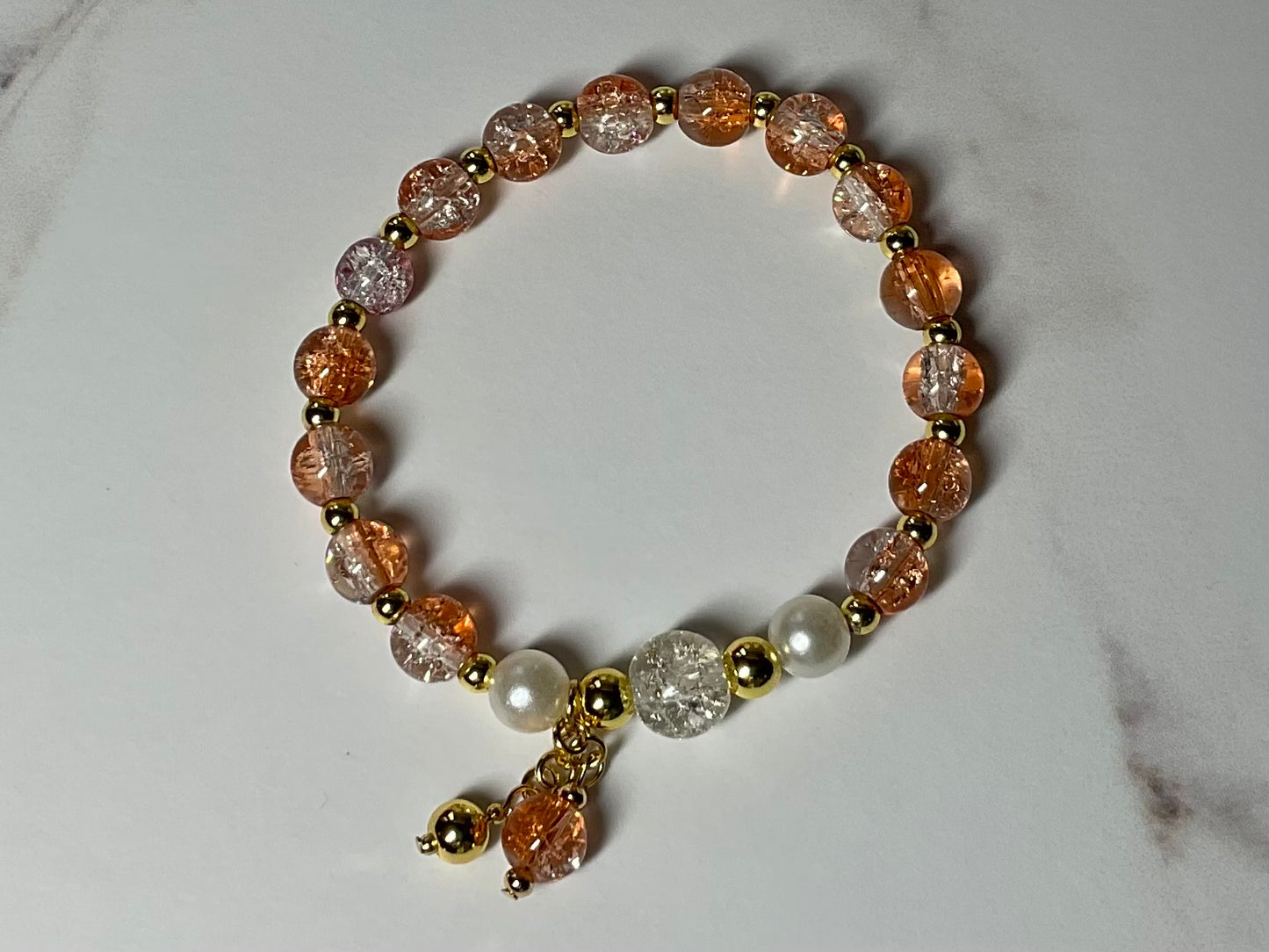 Glass Beaded Bracelet. (Orange slush)