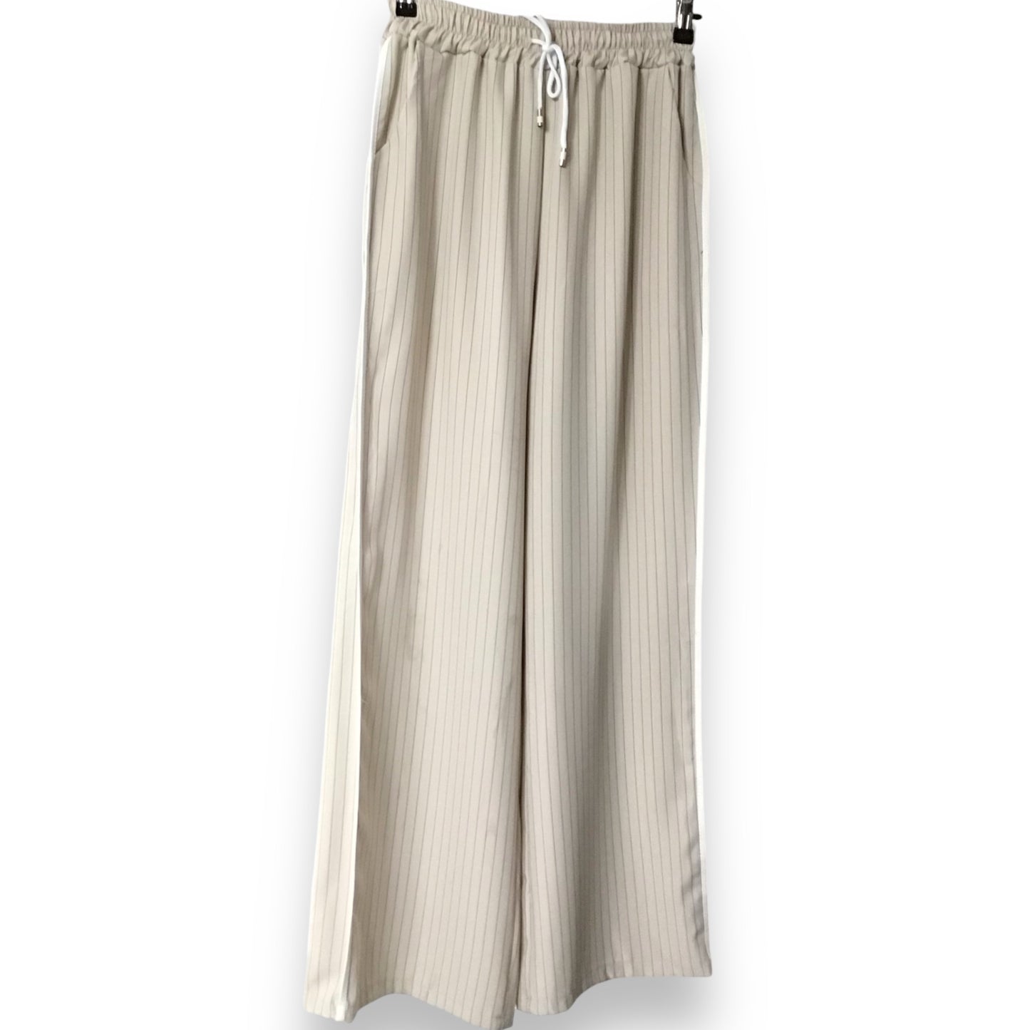 Everly. Pinstripe Trousers with White Piping Details