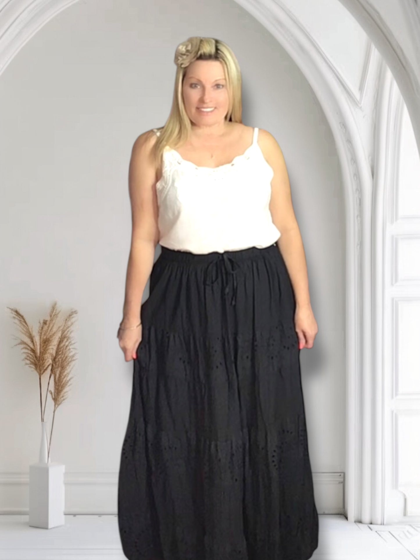 Erin Boho Cotton Embroidery Anglaise Maxi Skirt