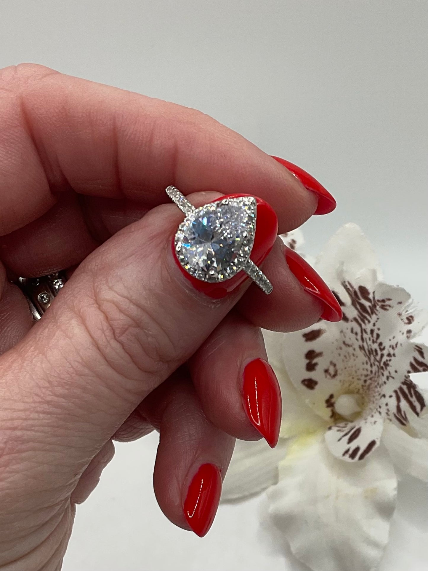 Pear Cubic Zirconia Ring ( Pink or Clear )