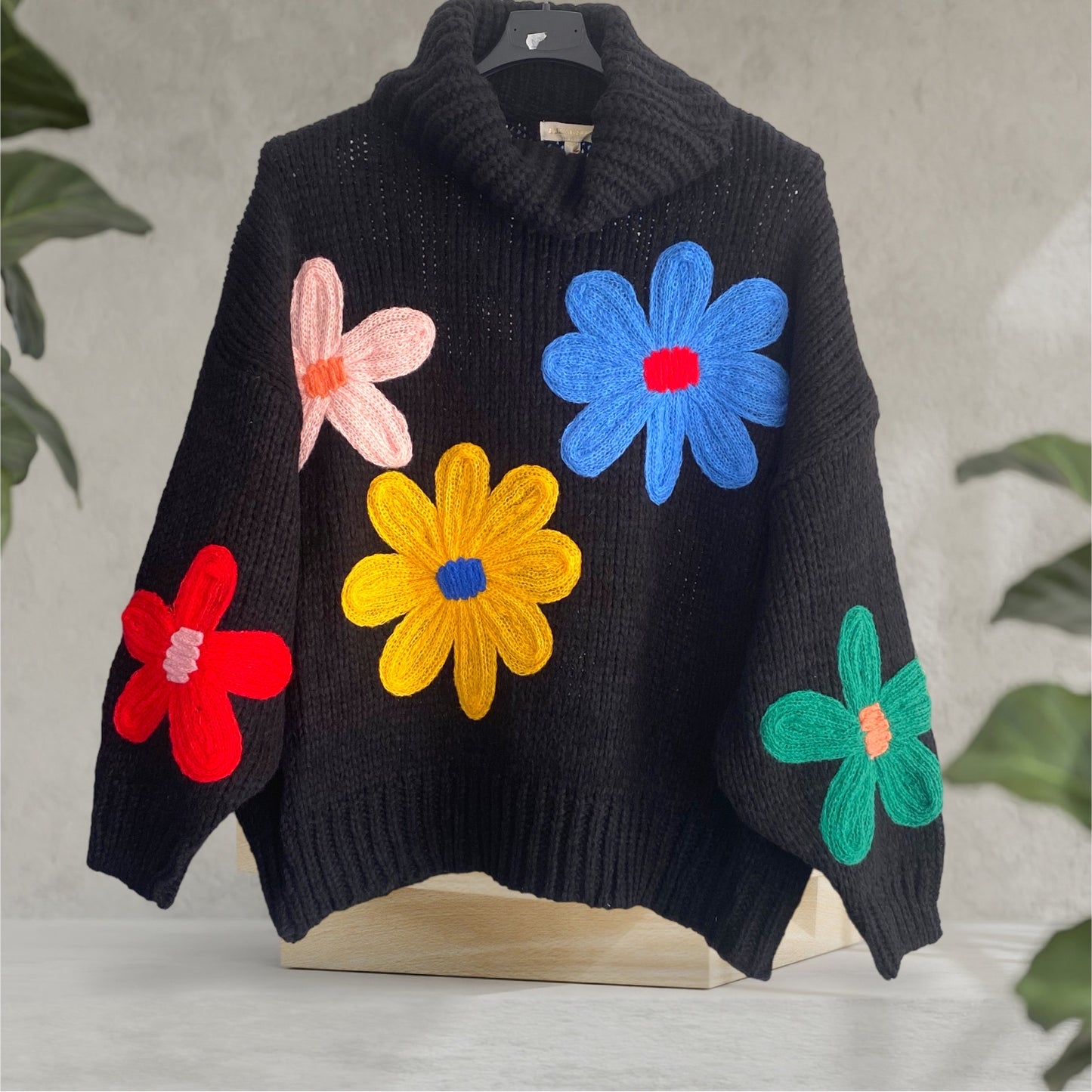 ALBA. Cozy knit roll neck daisy jumper