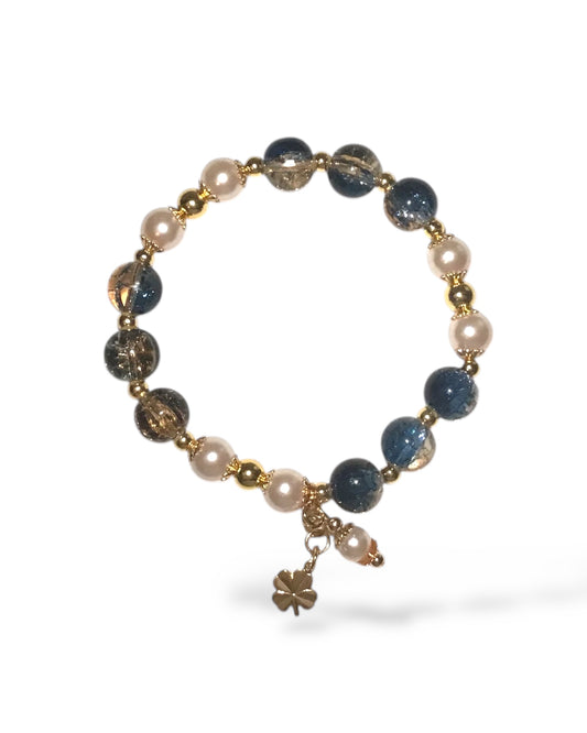 Navy’s Gold & Faux Pearl Lucy Clover Charms Bracelet