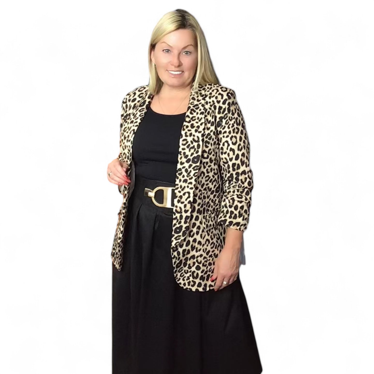 Presley. Animal Print Ruched Sleeve Blazer