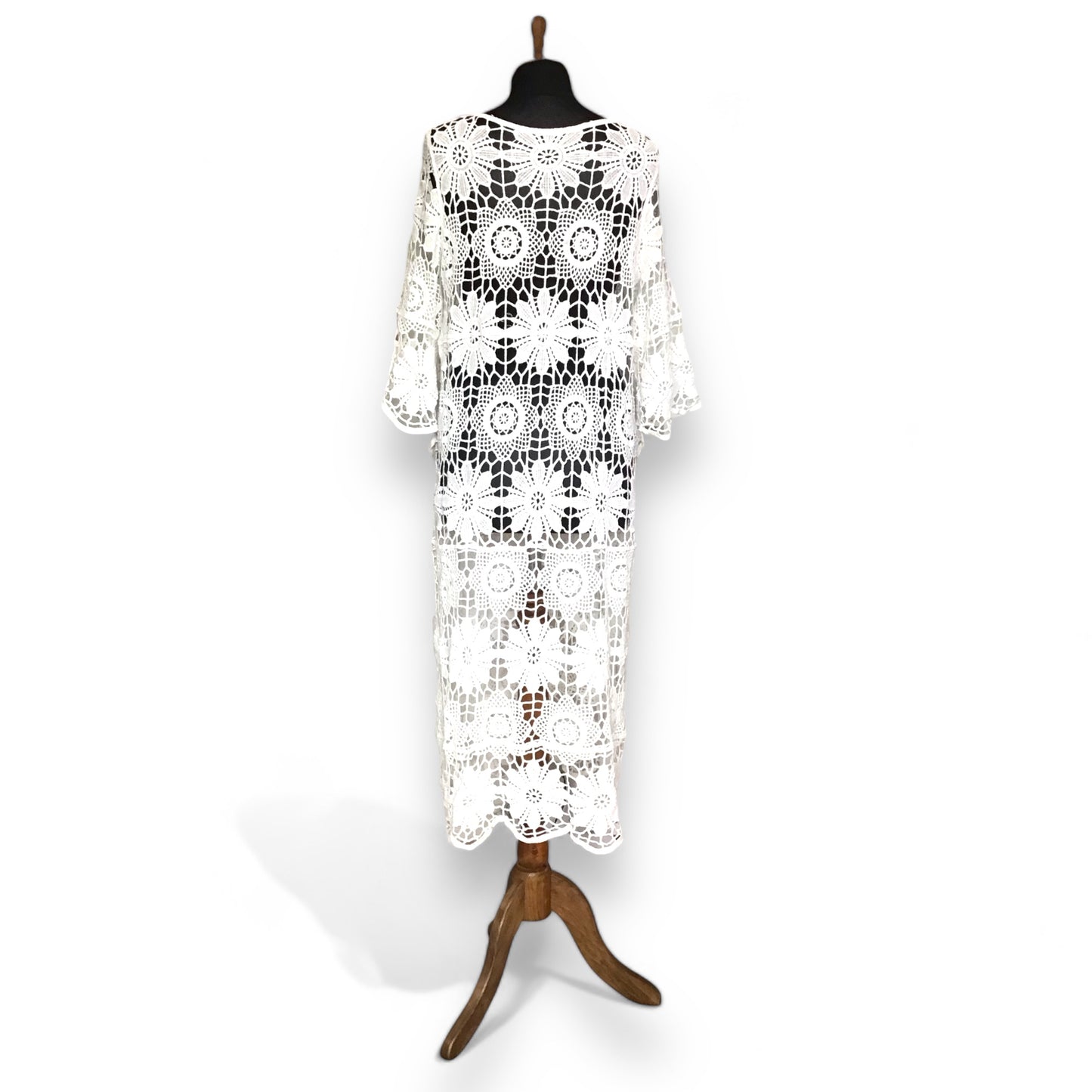 MICHELLE. Stunning Crocheted Longline Cover-Up Cardigan