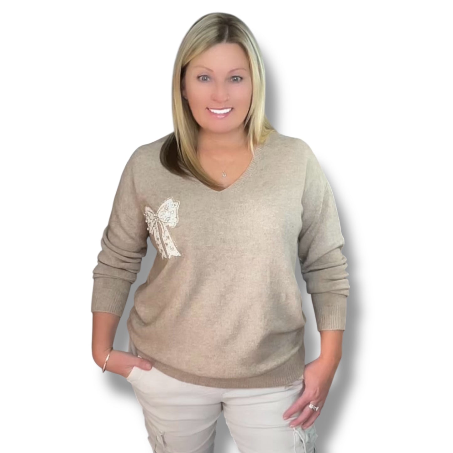 V-Neck Bow Sweater (Harriet)