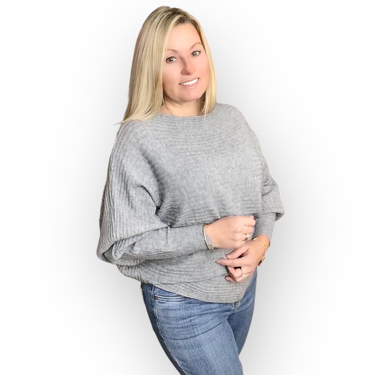 Morgan. Soft Ribbed Batwing Sweater Top