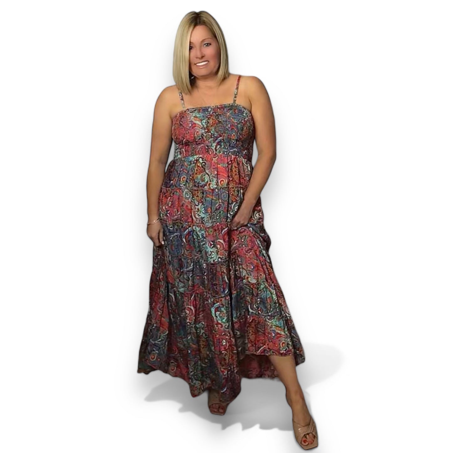 CHERYL. Boho Smocked bodice Midaxi Dress.