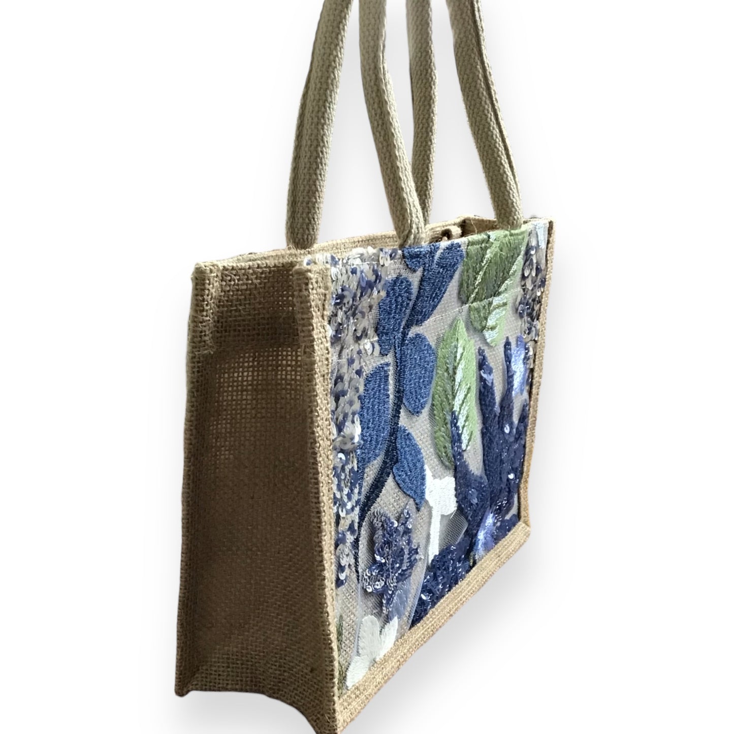 NAOMI. Stunning Lightweight Linen Handbag with sequin Floral Design