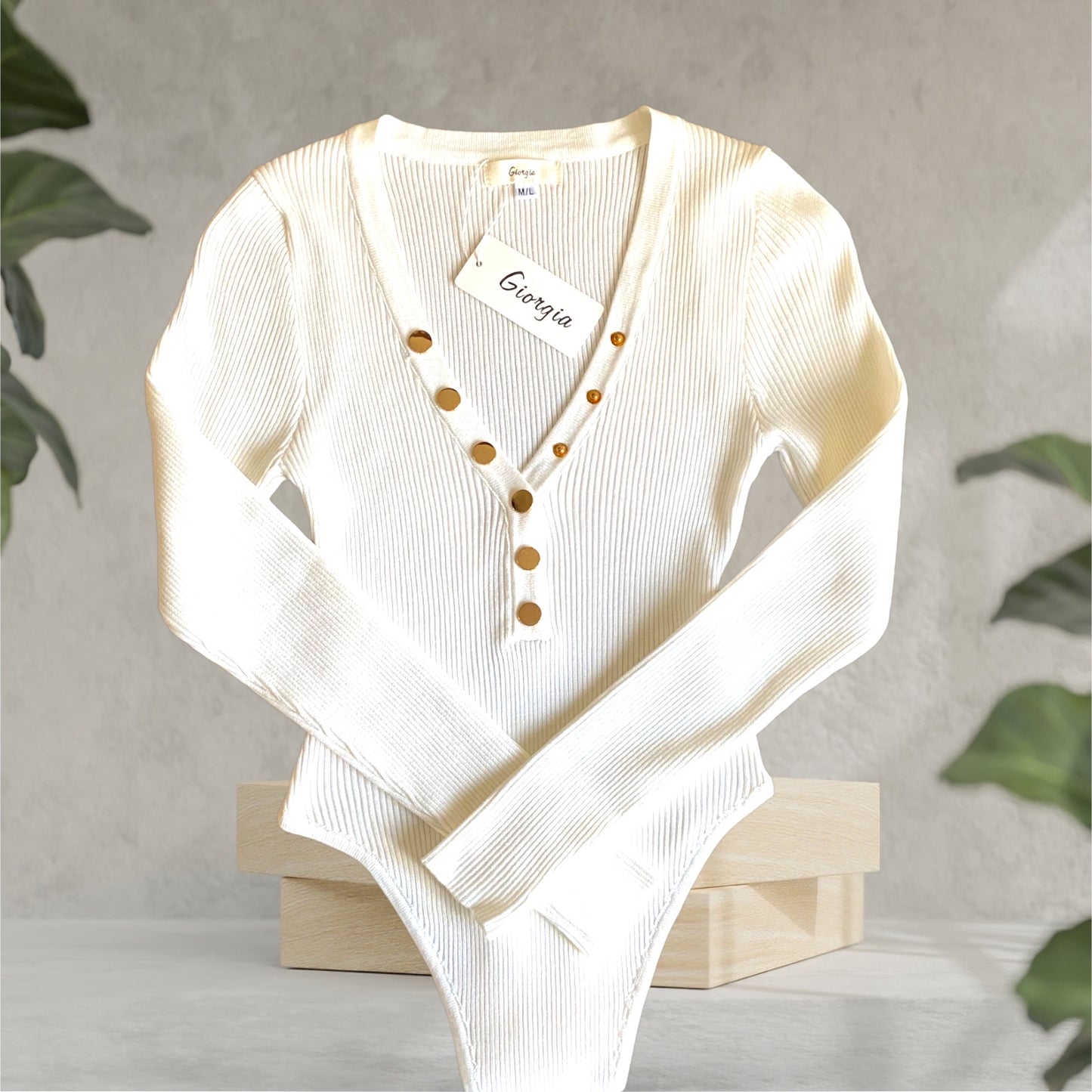 TERRI. Gold button ribbed bodysuit