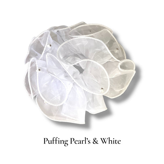 Large Hair Scrunchie Puff  (Puffing Pearl’s & White)