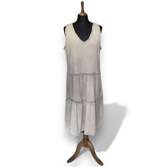 HEATHER. Cool V Neck Frayed Edge Summer Dress.