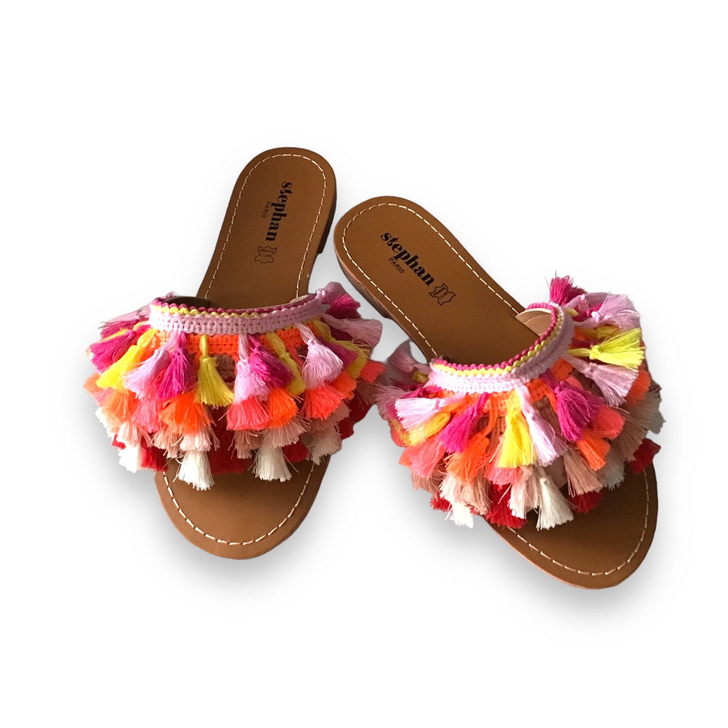 CAMILLA. Bright Tassel Fringe Flat Sliders