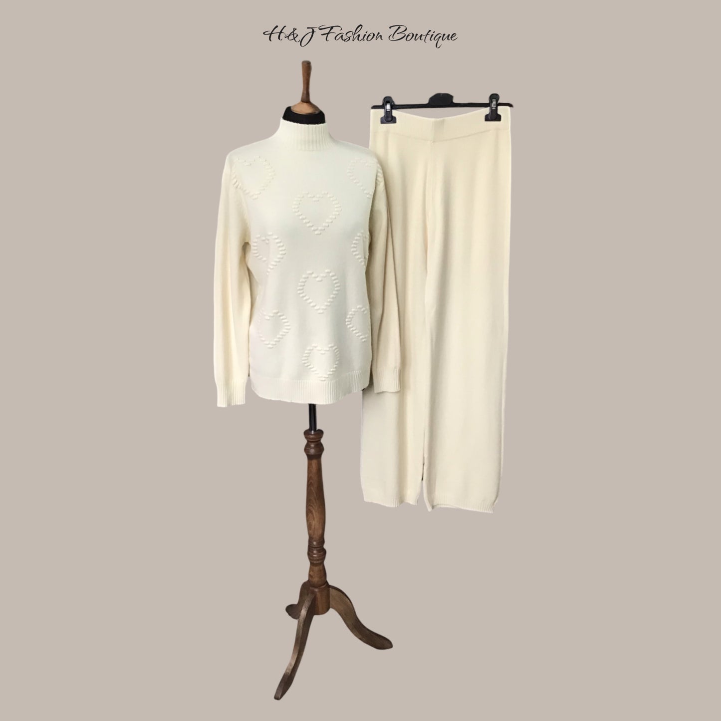 LINDEN. Soft & Cozy Heart Jumper & Wide Leg Trousers Co-Ord Set.