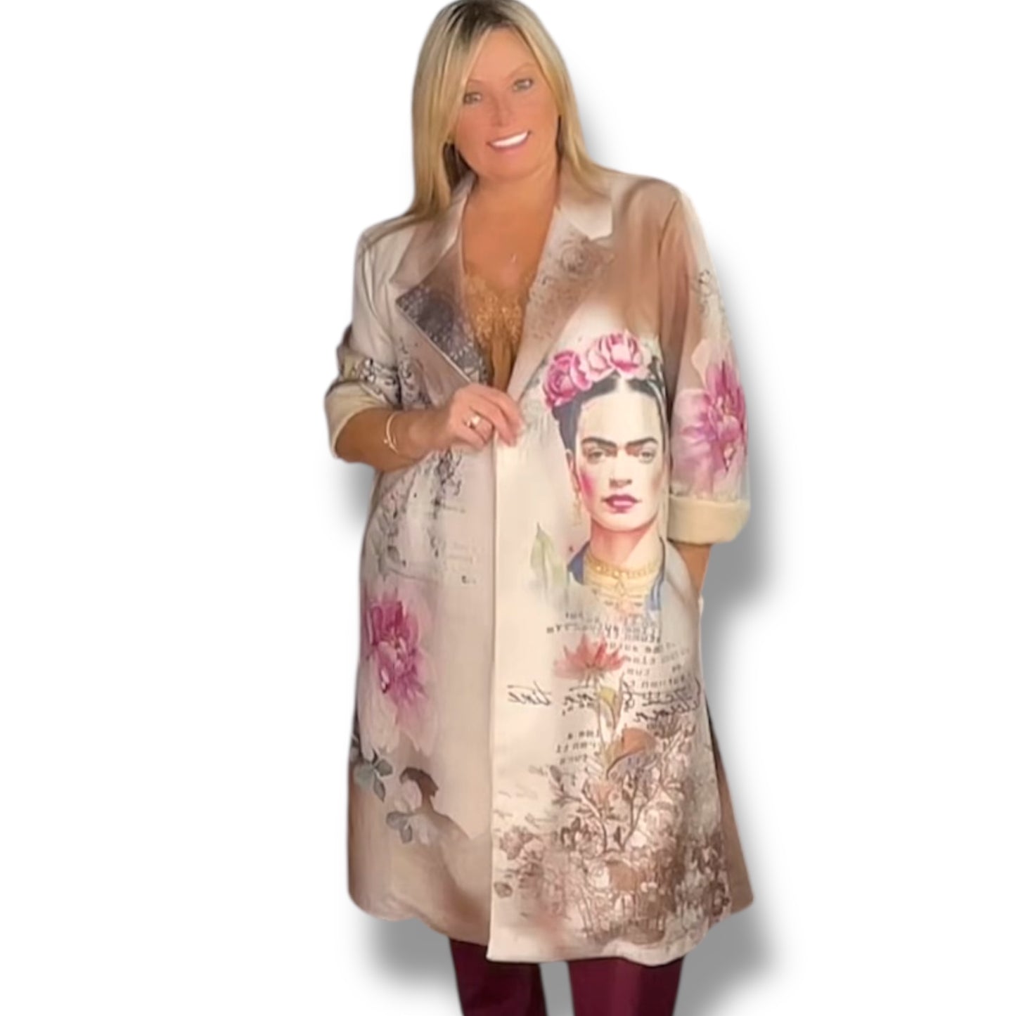 Alaya, Floral Faux Suede Feeling Coat