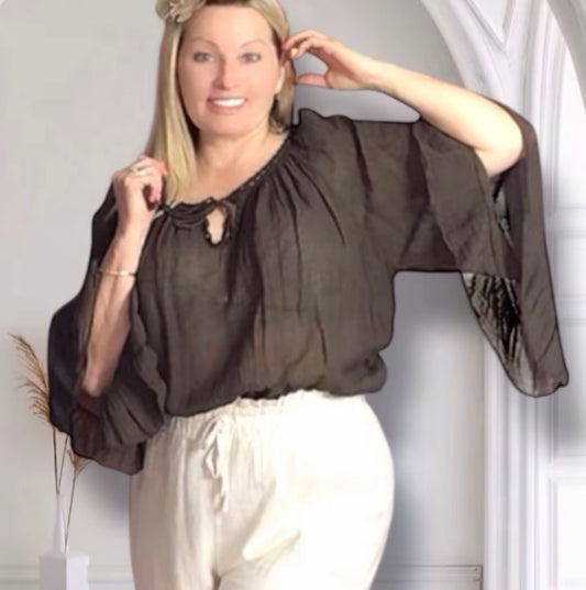 Mary. Sheer Cotton Angel Wing Sleeve Blouse