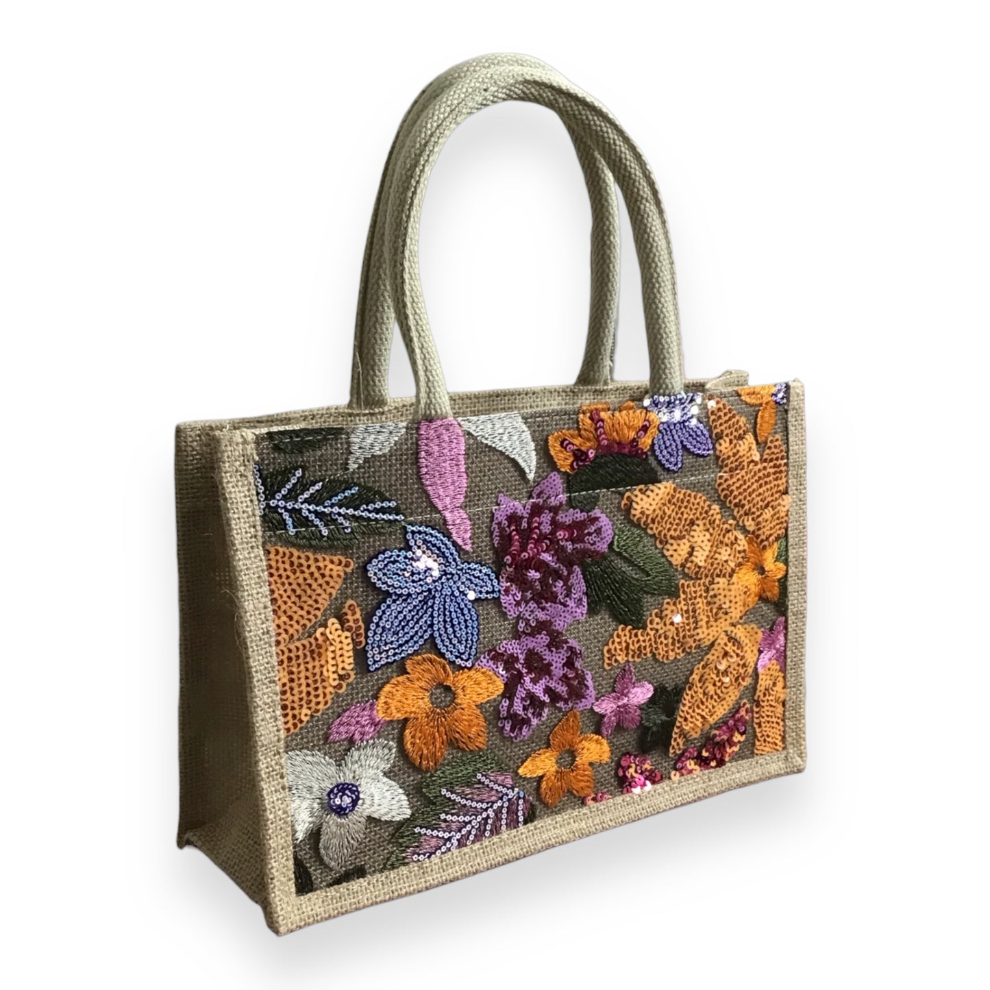 NAOMI. Stunning Lightweight Linen Handbag with sequin Floral Design