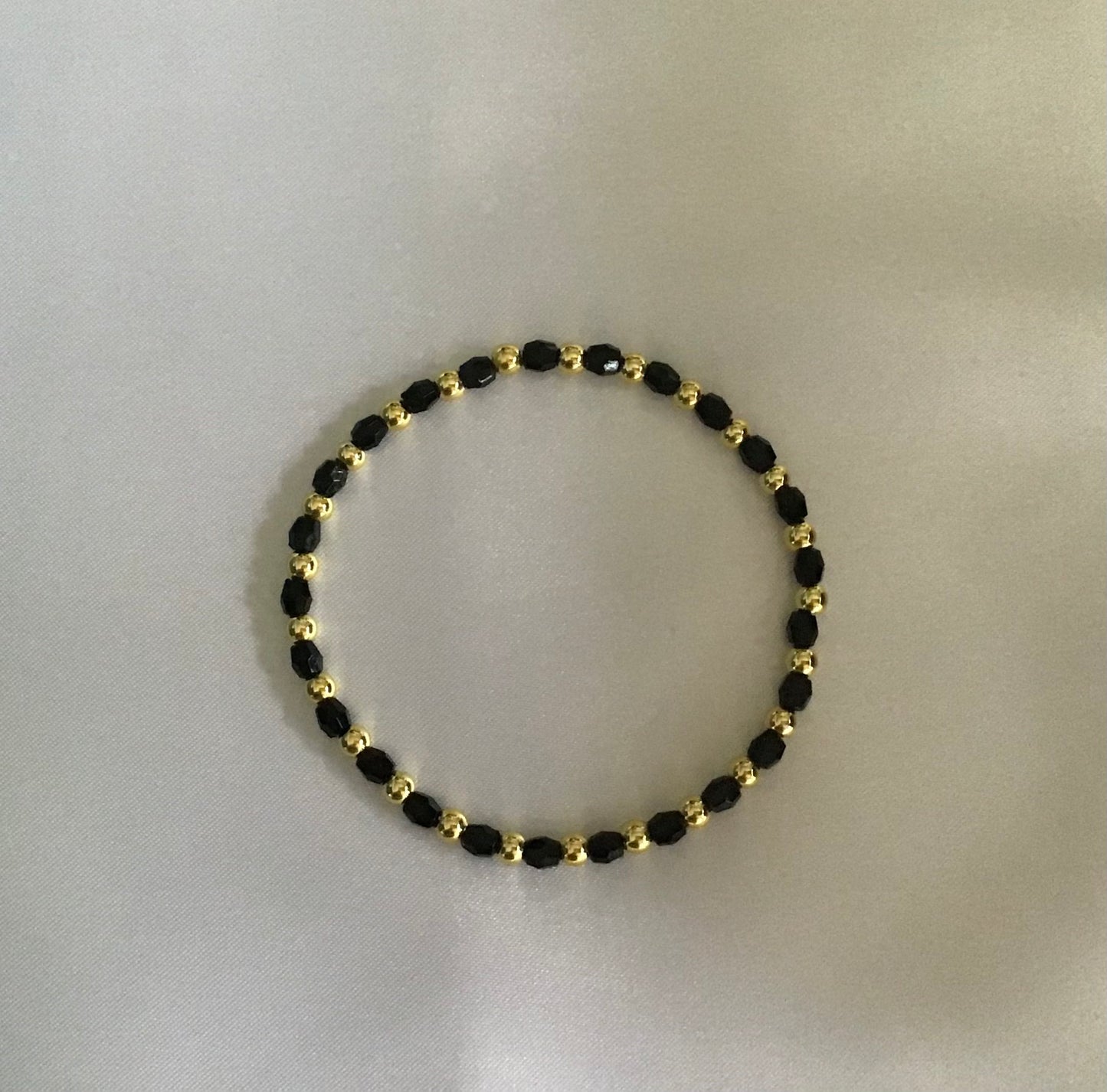 Stackable 18k Gold beaded Bracelet Set. Black.Cross.Gold.