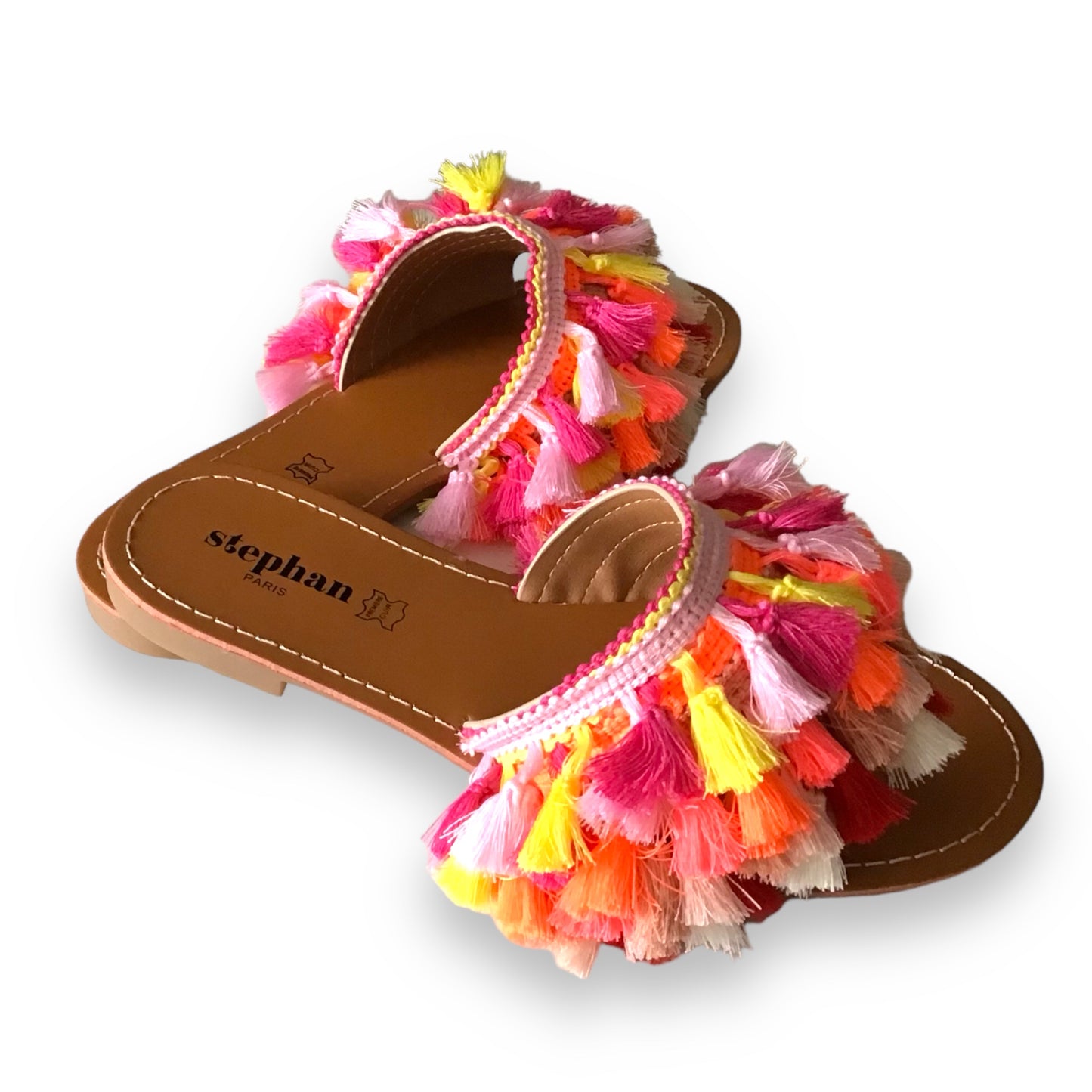 CAMILLA. Bright Tassel Fringe Flat Sliders