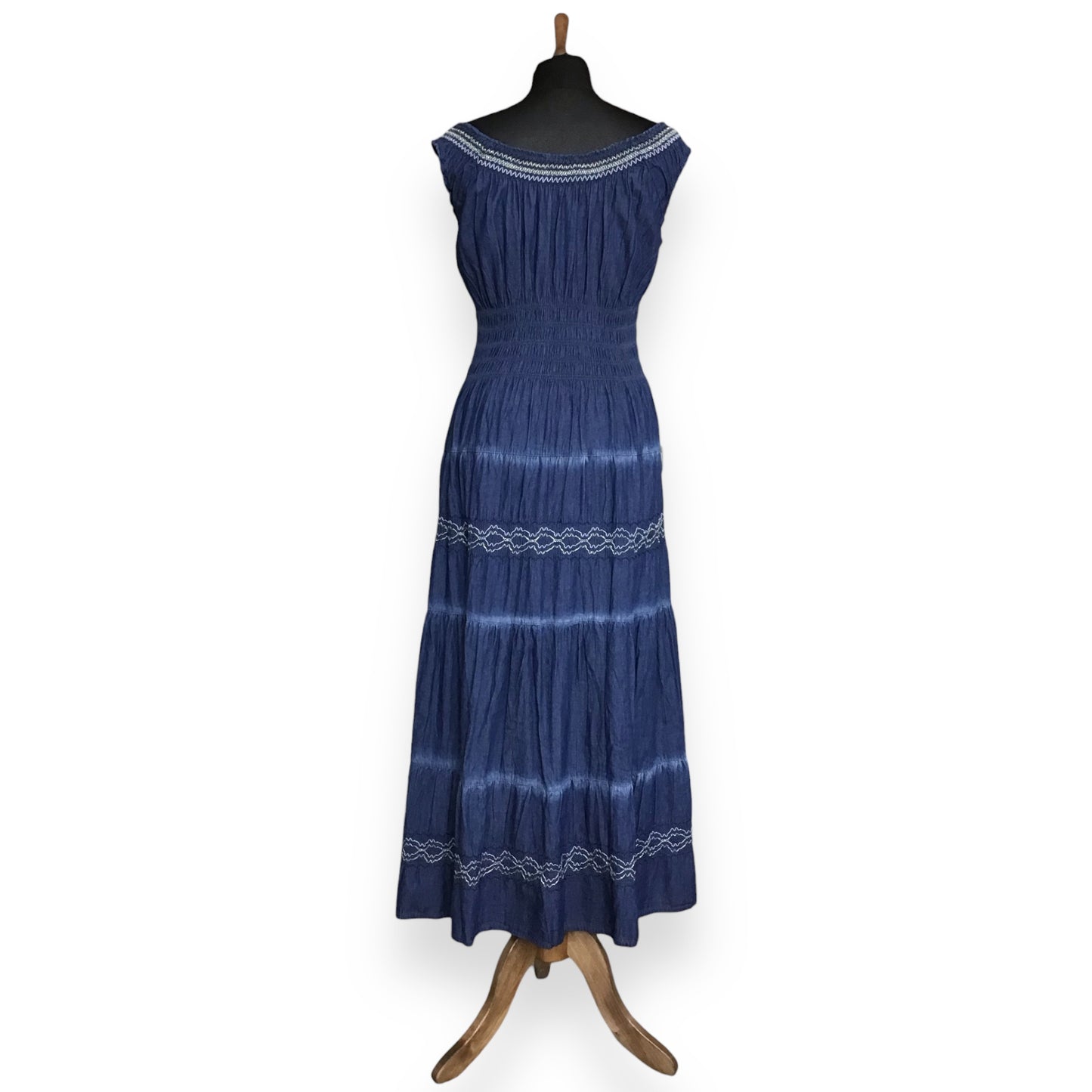 CHARLENE. Boho Denim Mixi Dress