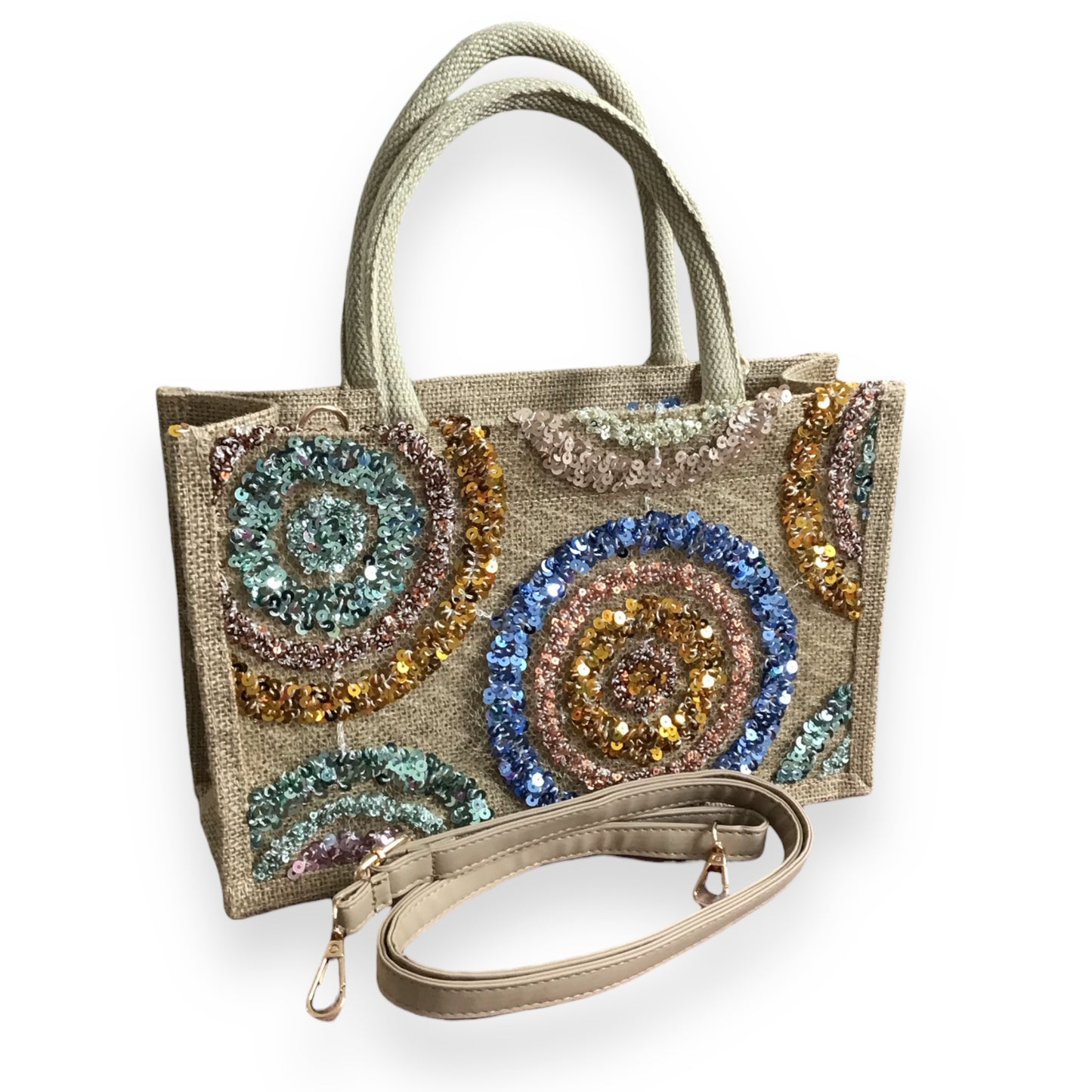 MADISON. Stunning Lightweight Linen Handbag with Sparkly Sequins to Decorate