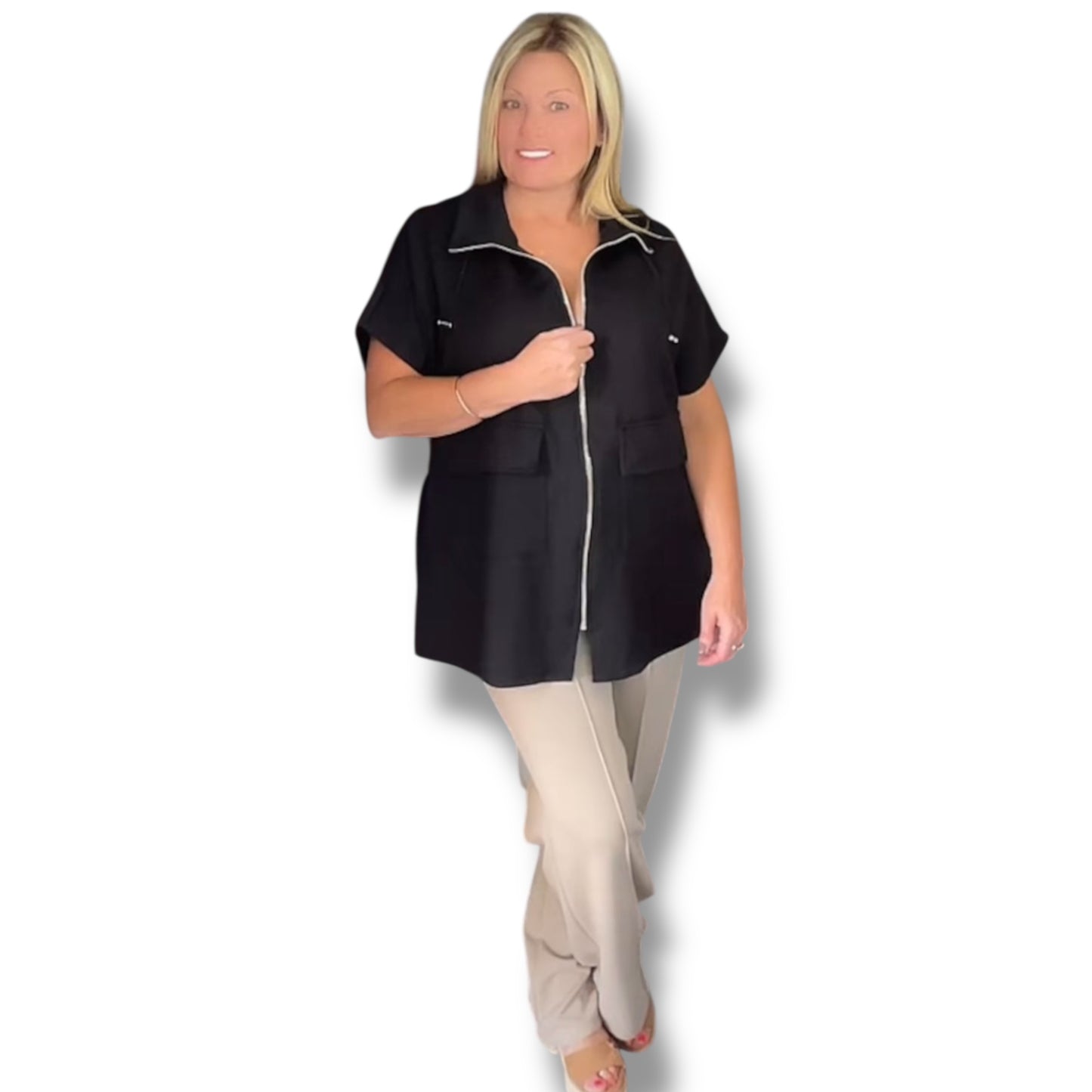 Rosemary Zip Front Short Sleeve Jacket