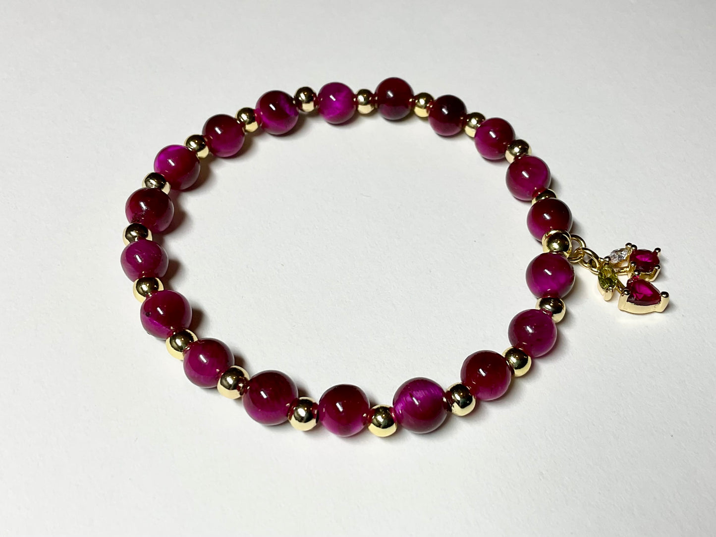 Crimson Tiger Eye Charm Bracelet