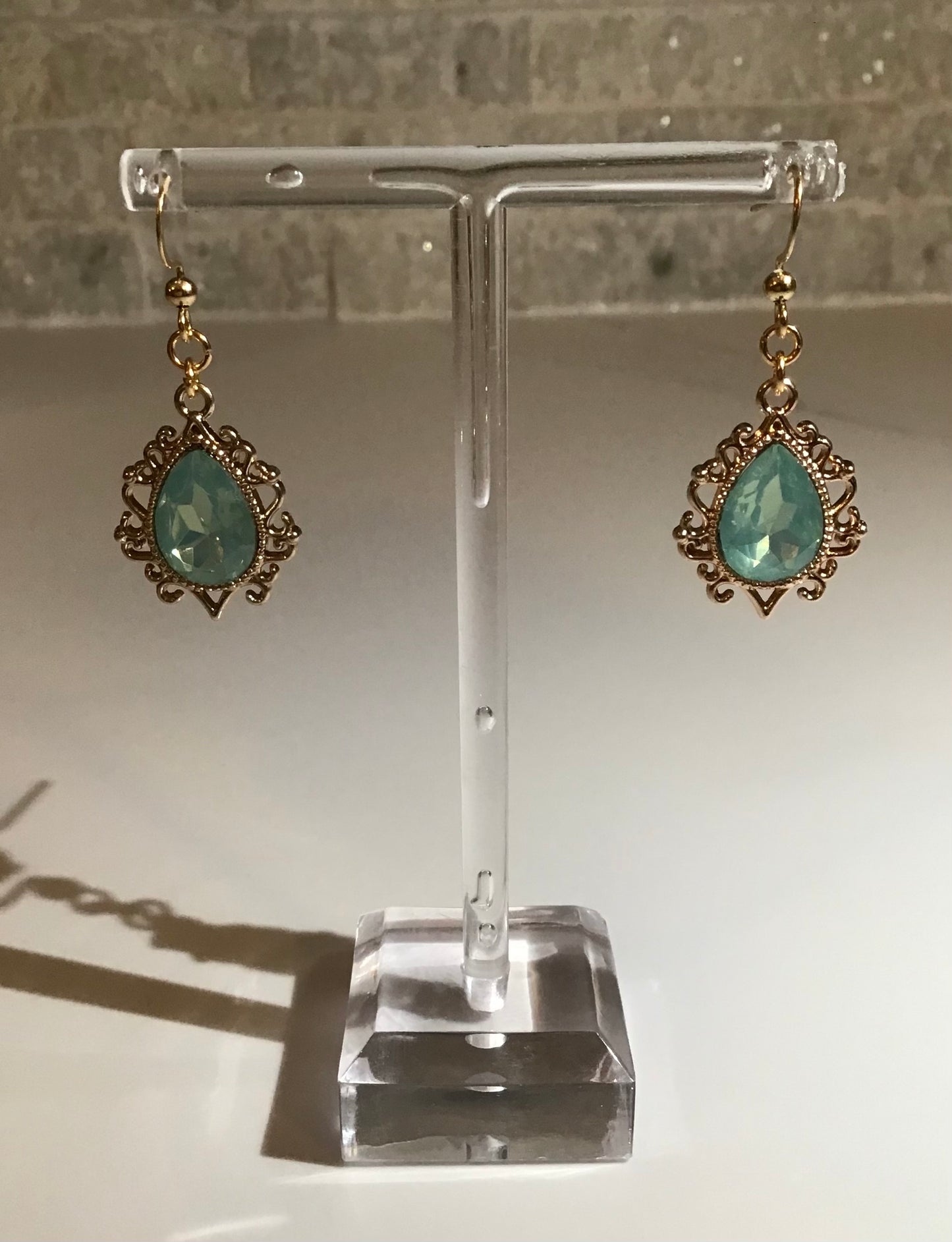 Ornate. Sparkling Gemstone 18k Gold Plated Earrings