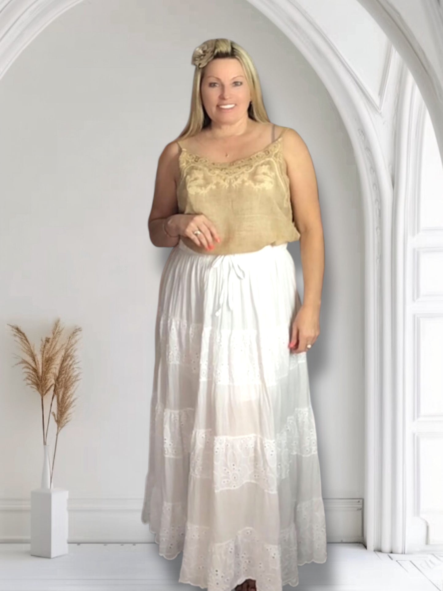 Erin Boho Cotton Embroidery Anglaise Maxi Skirt