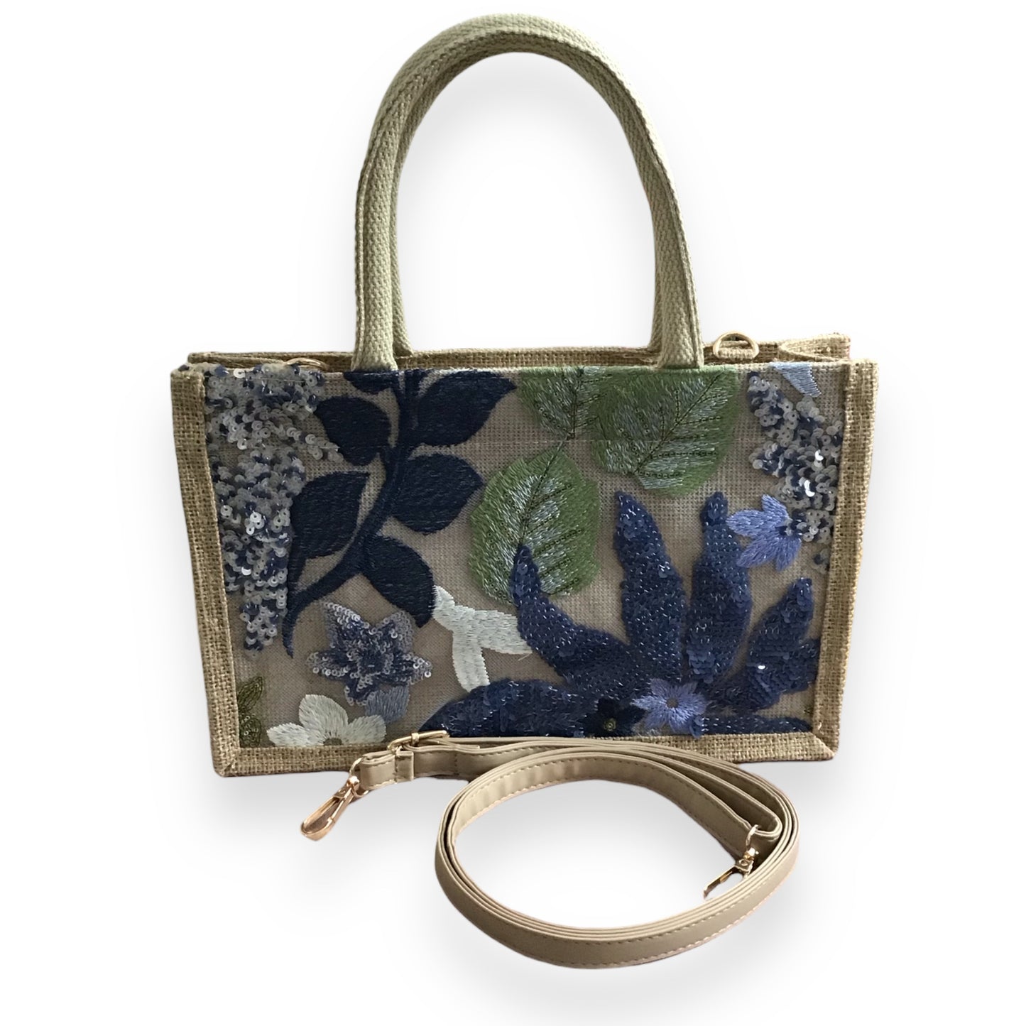 NAOMI. Stunning Lightweight Linen Handbag with sequin Floral Design