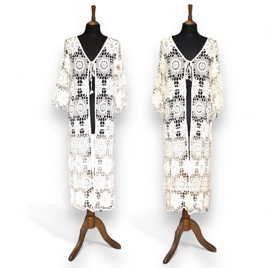 MICHELLE. Stunning Crocheted Longline Cover-Up Cardigan