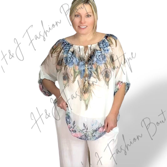 Josie. Peacock Chiffon Top