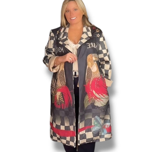 Alaya. Faux Suede Checkered Coat