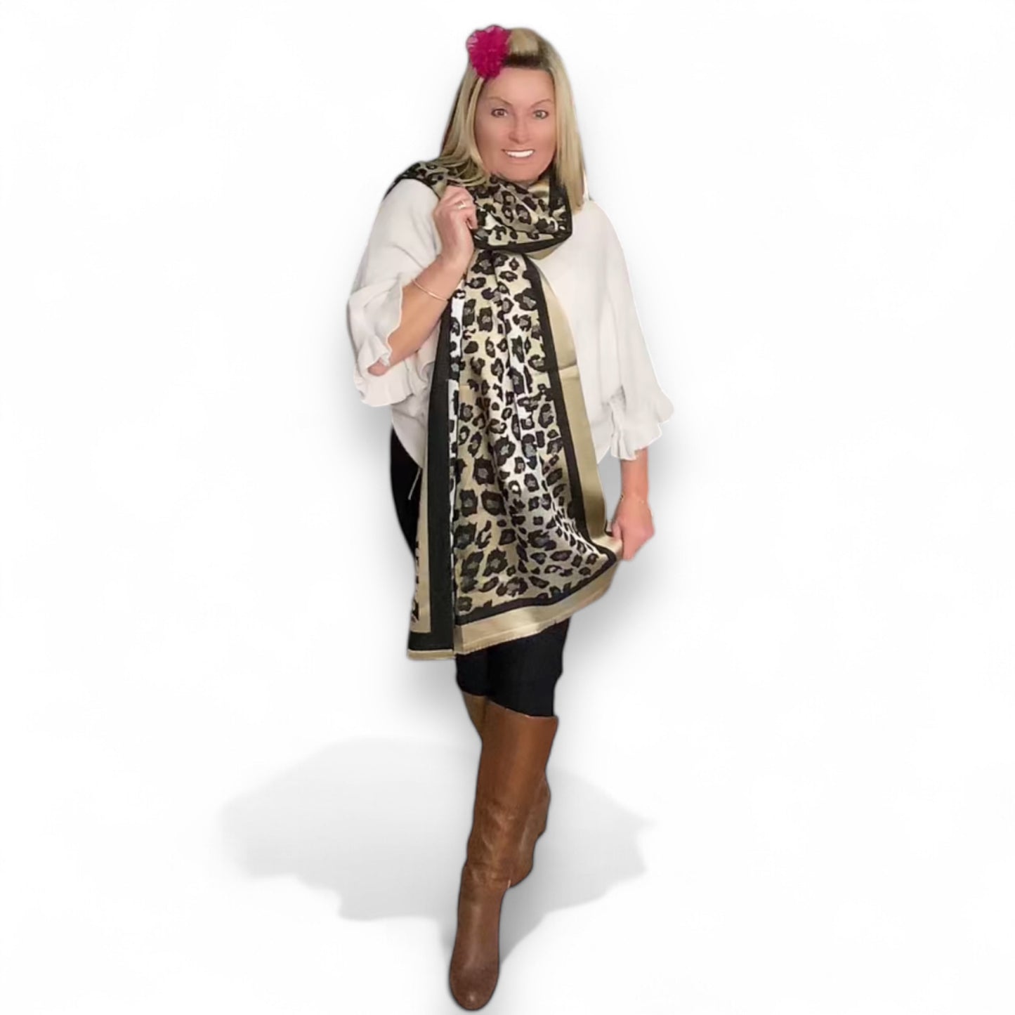 Kirsty. Luxurious Gold Animal Print Scarf.