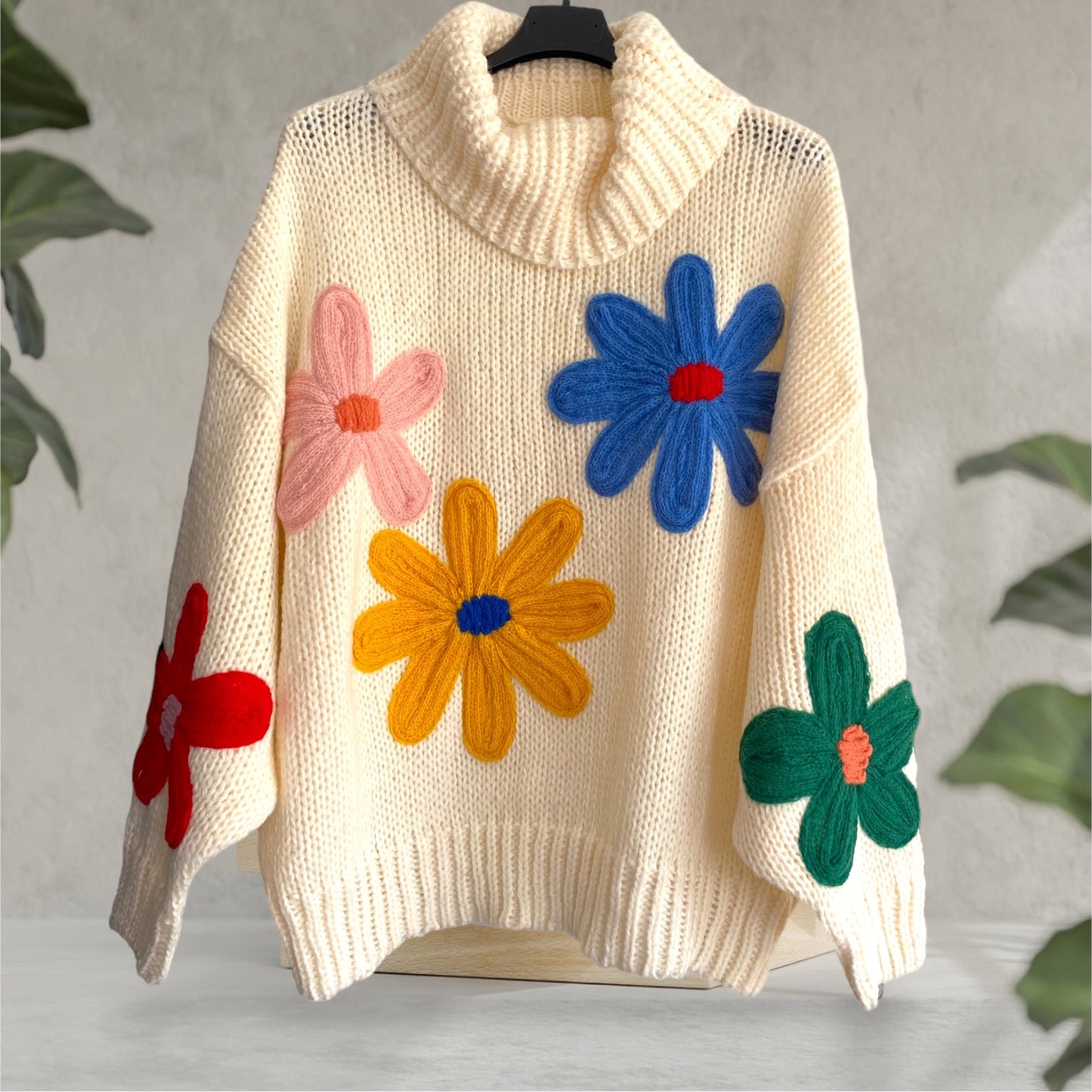 ALBA. Cozy knit roll neck daisy jumper