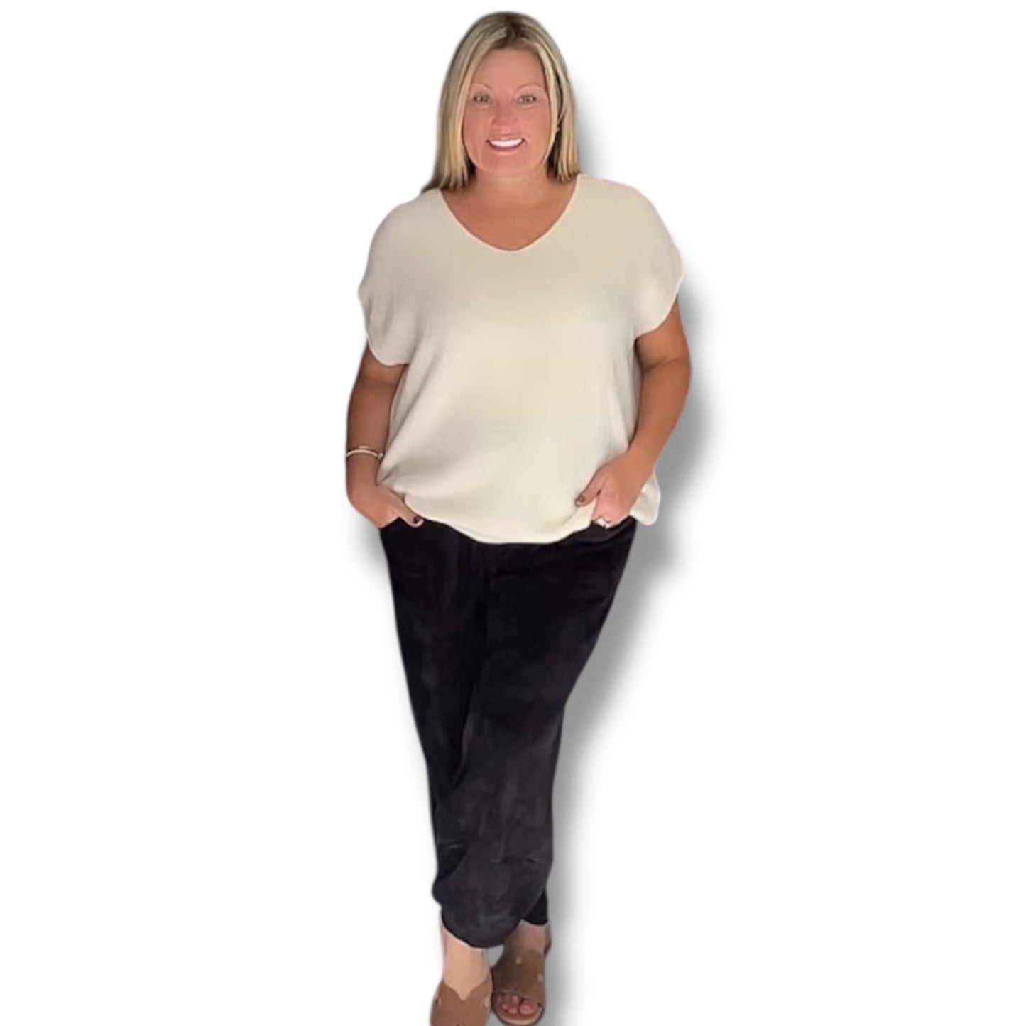 Tulip Leg Ribbed Velour Jogger Trousers (Ashdan)