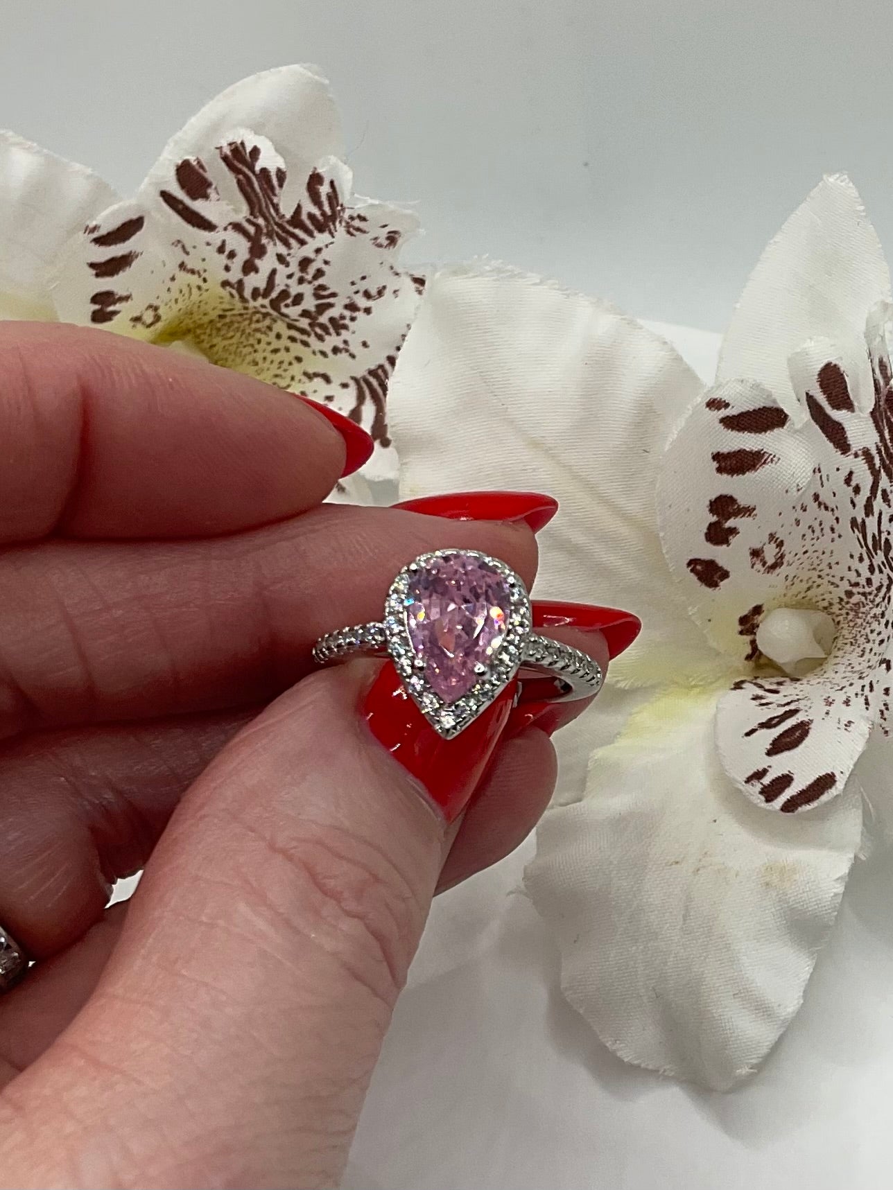 Pear Cubic Zirconia Ring ( Pink or Clear )