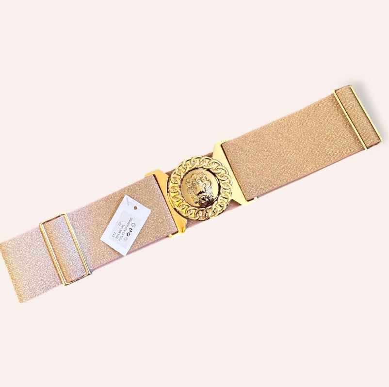 Phoenix. Lion Head Gold Buckle Elasticated Belt.