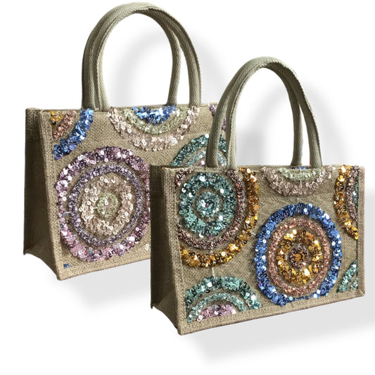 MADISON. Stunning Lightweight Linen Handbag with Sparkly Sequins to Decorate