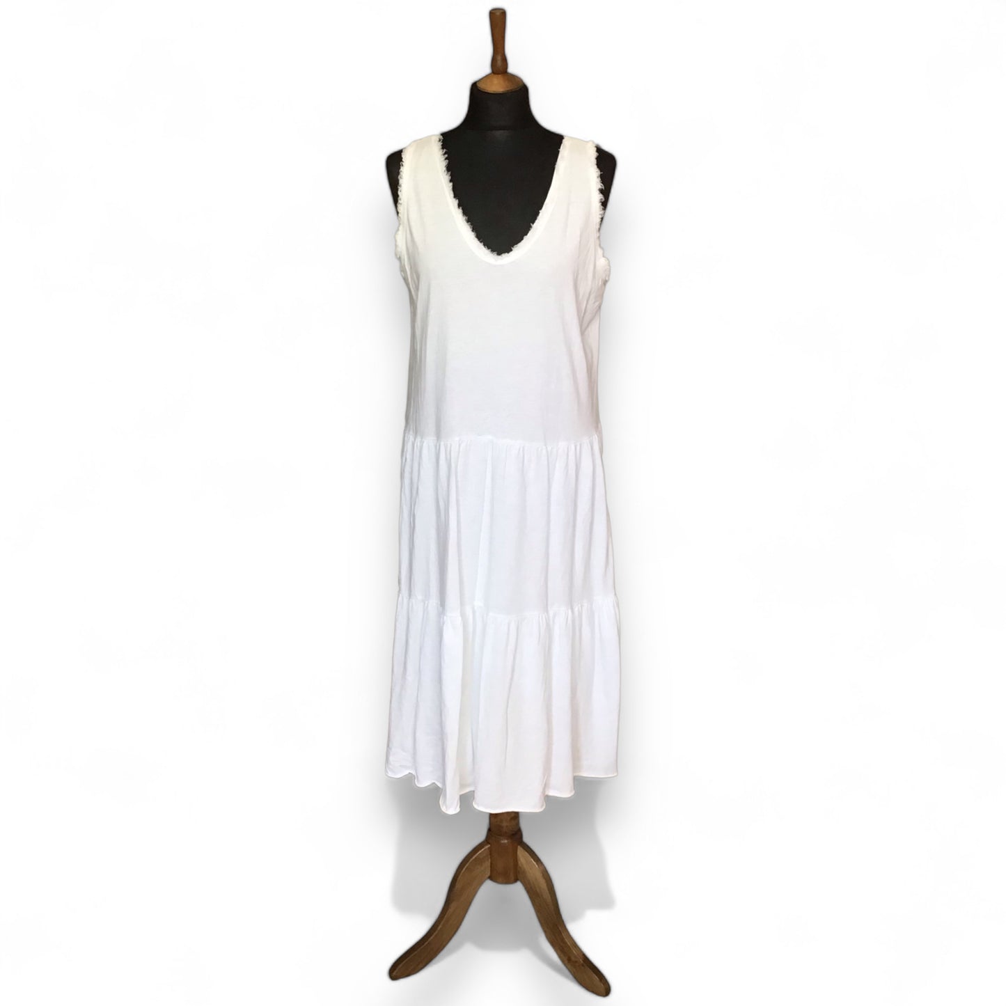 HEATHER. Cool V Neck Frayed Edge Summer Dress.