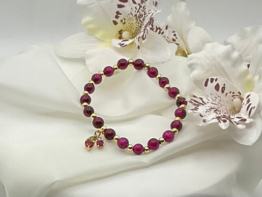 Crimson Tiger Eye Charm Bracelet