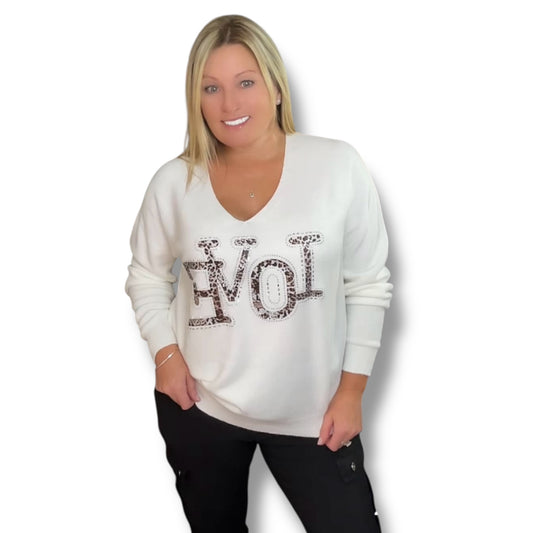 V-Neck LOVE Sweater (Alma)