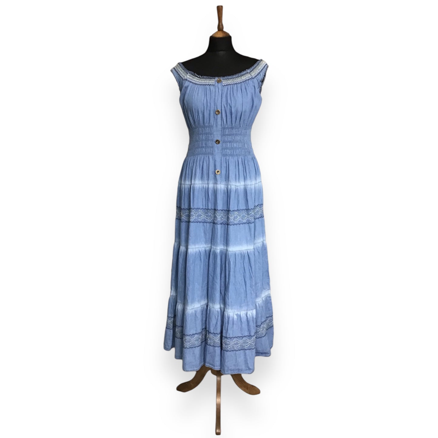 CHARLENE. Boho Denim Mixi Dress