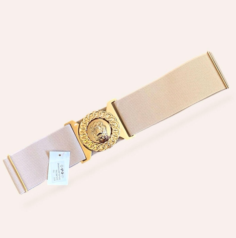 Phoenix. Lion Head Gold Buckle Elasticated Belt.