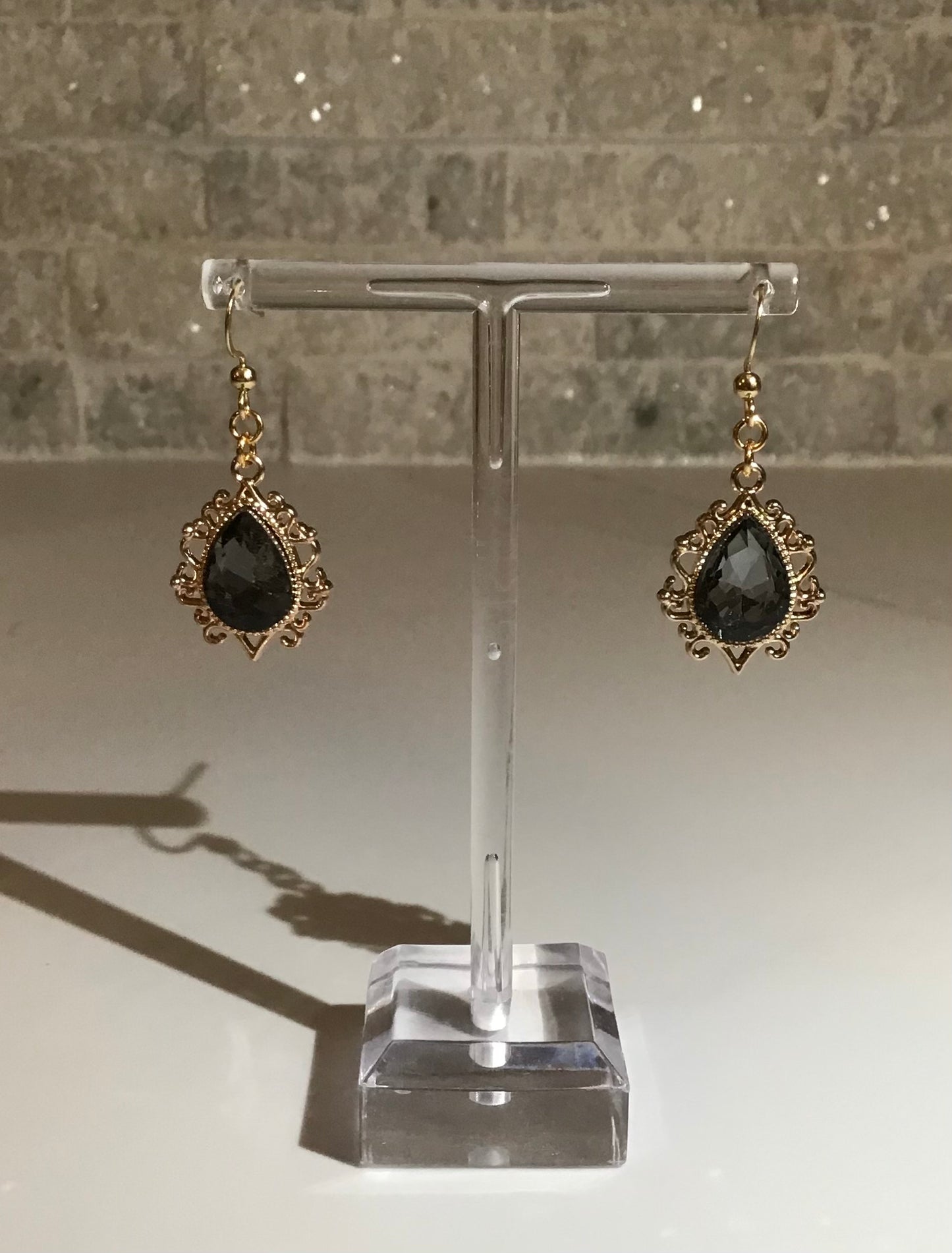 Ornate. Sparkling Gemstone 18k Gold Plated Earrings